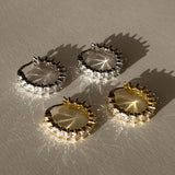 Gold Hoop Earrings - Clear Zirconia Accents - 18K Gold Tone