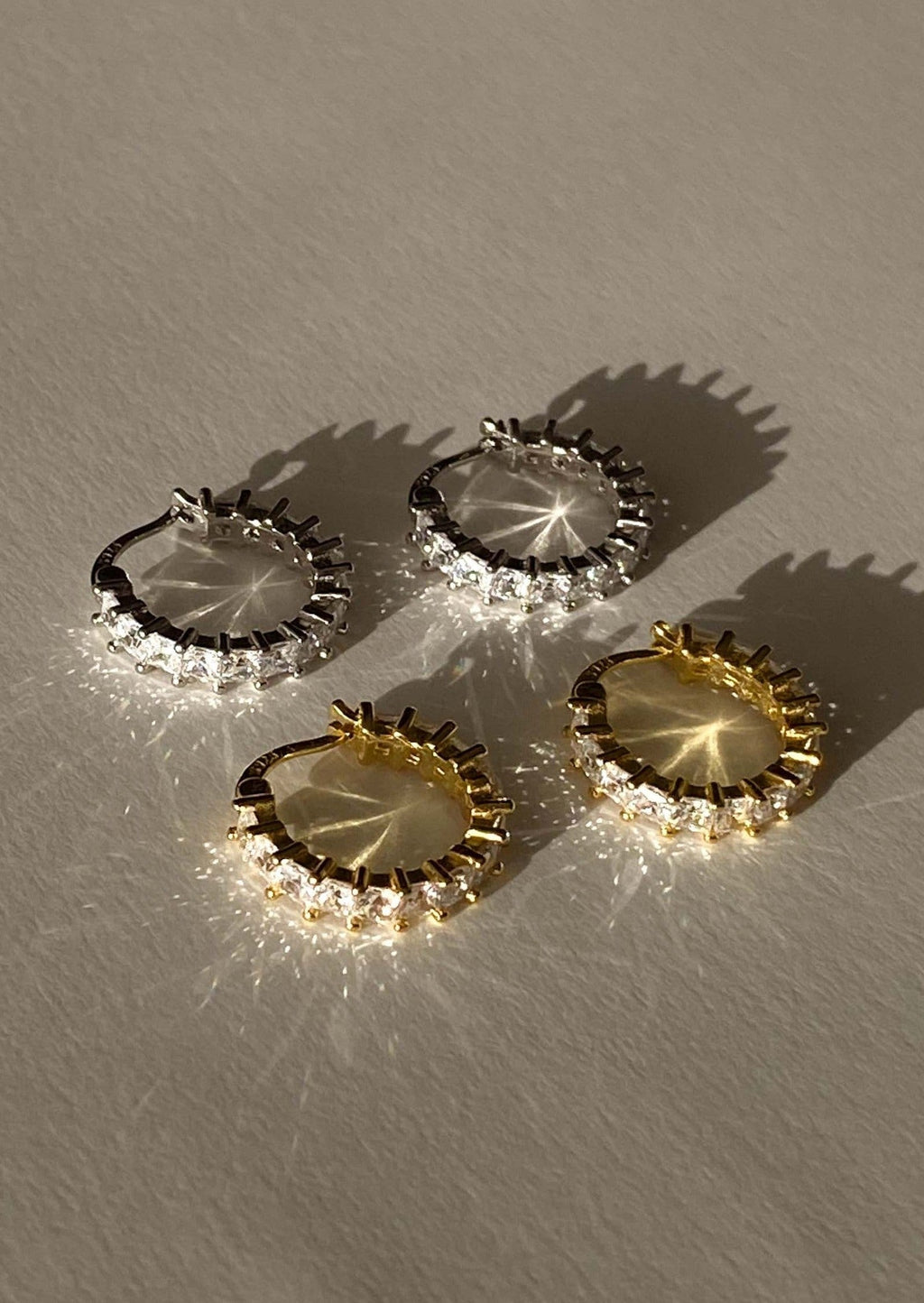 Gold Hoop Earrings with Sparkling Crystal Accents