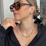 Gold Huggie Earrings - Black Rectangle Drop - 18K Gold Tone - Stainless Steel