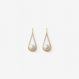 Gold Teardrop Earrings - Pearl & Zircon Accents - 18K Gold Tone - Drop