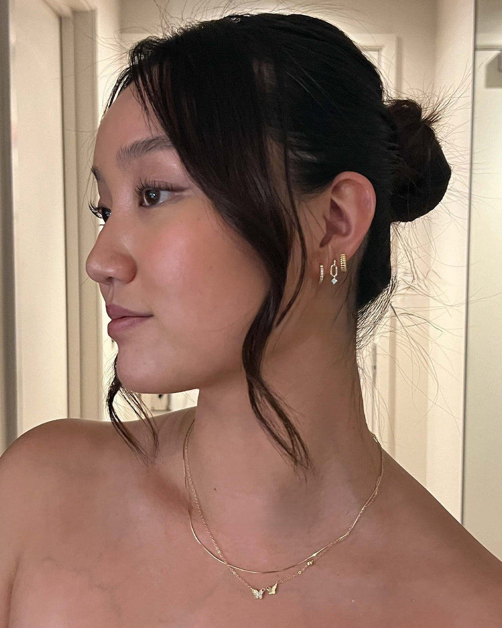 Gold tone Textured Huggie Earrings