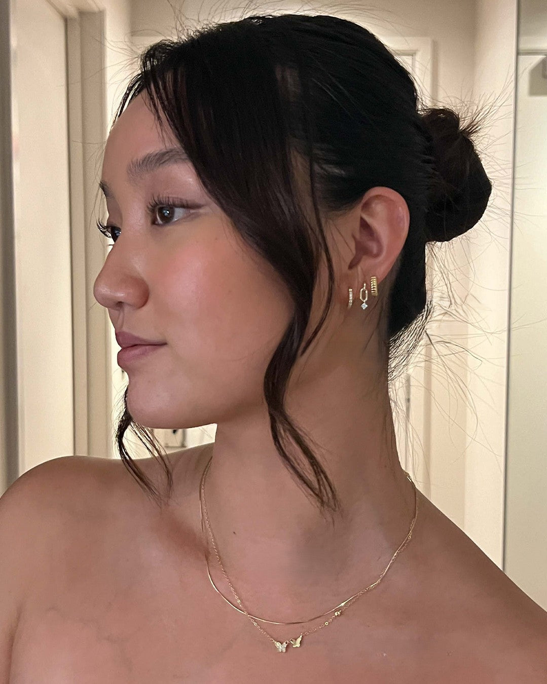 Gold tone Textured Huggie Earrings