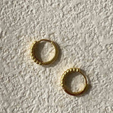 Gold Huggie Earrings - Textured Band Design - 18K Gold Tone - Stainless Steel