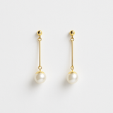 Gold Pearl Earrings - White Drop Pendant - 18K Gold Tone - Dangle Design
