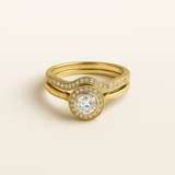 Gold Tone Bridal Ring Set with Halo and Curved Band Design