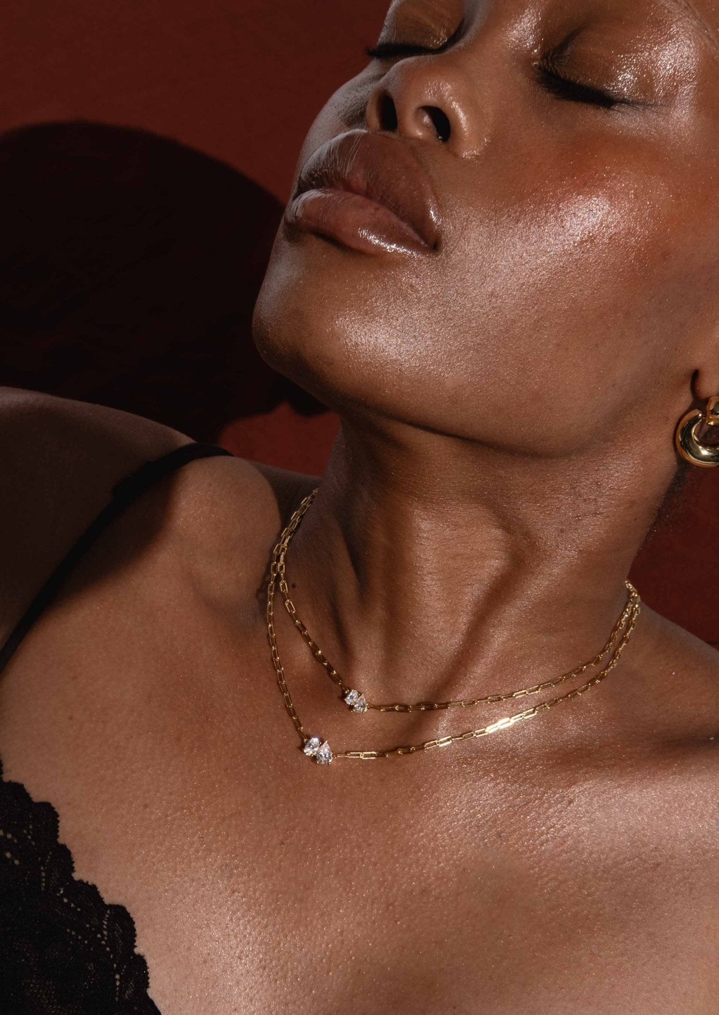 Gold Chain Necklace with Pear and Oval Stones