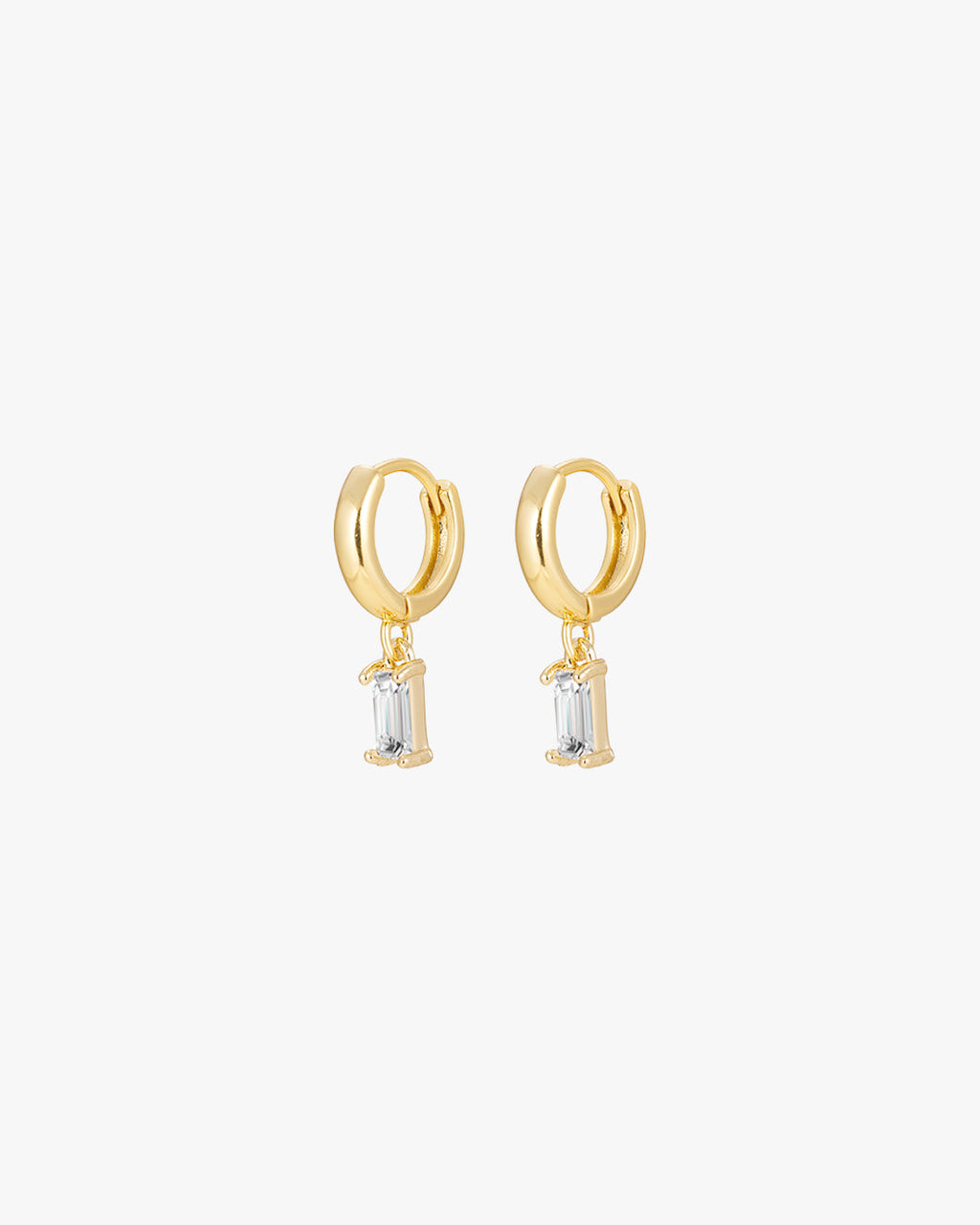 Gold Hoop Earrings with Clear Baguette Drop Charm