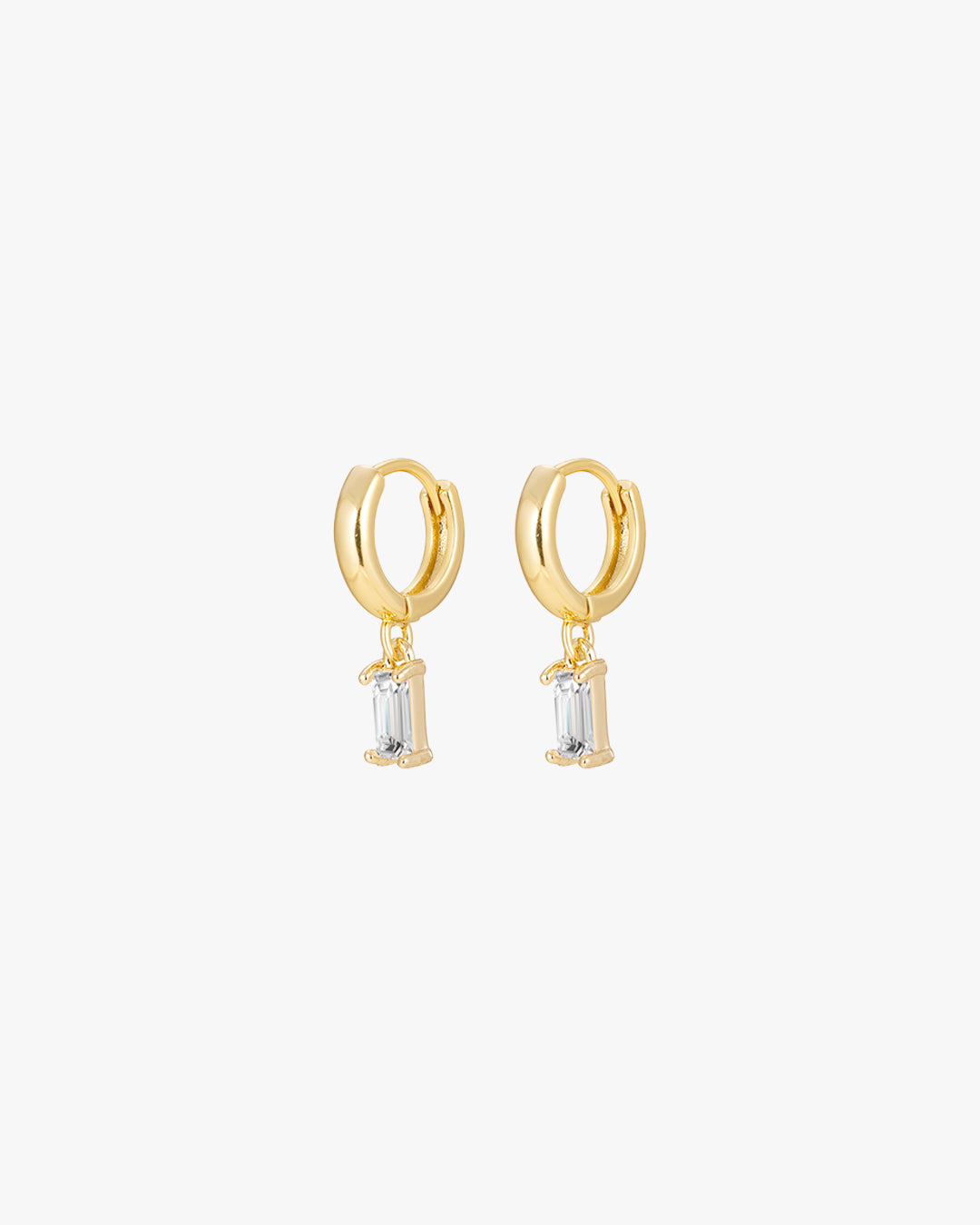 Gold Hoop Earrings with Clear Baguette Drop Charm