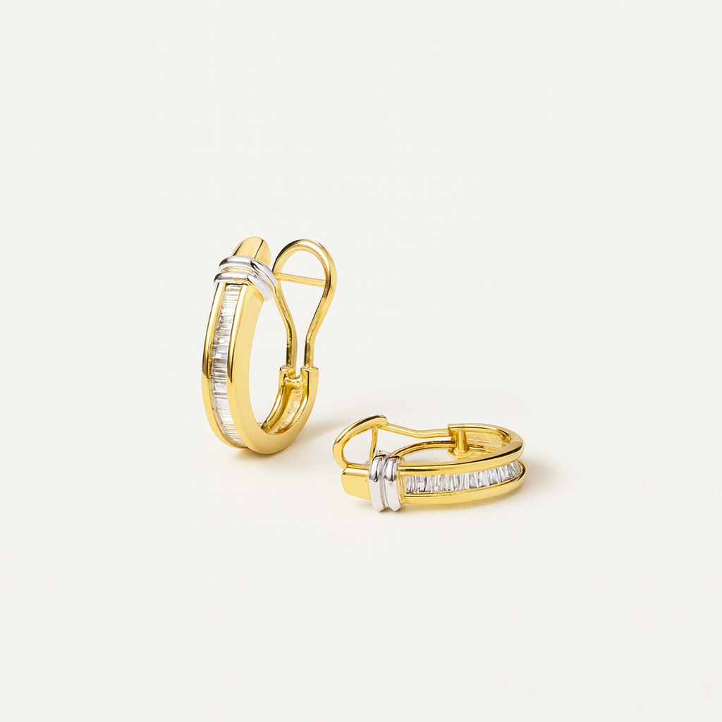 Gold Hoop Earrings with Rectangular Crystal Inlays