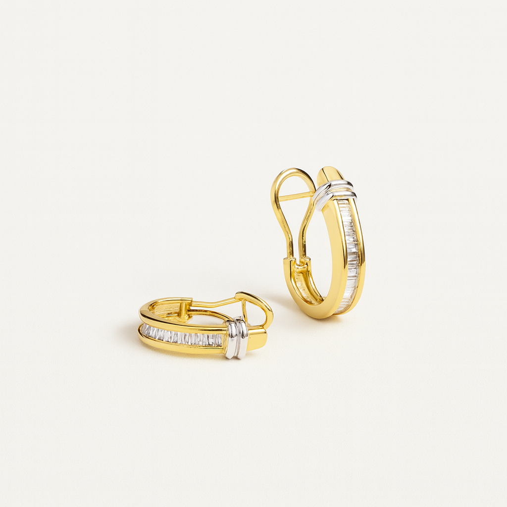 Gold Hoop Earrings with Rectangular Crystal Inlays