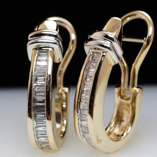 Gold Hoop Earrings with Rectangular Crystal Inlays