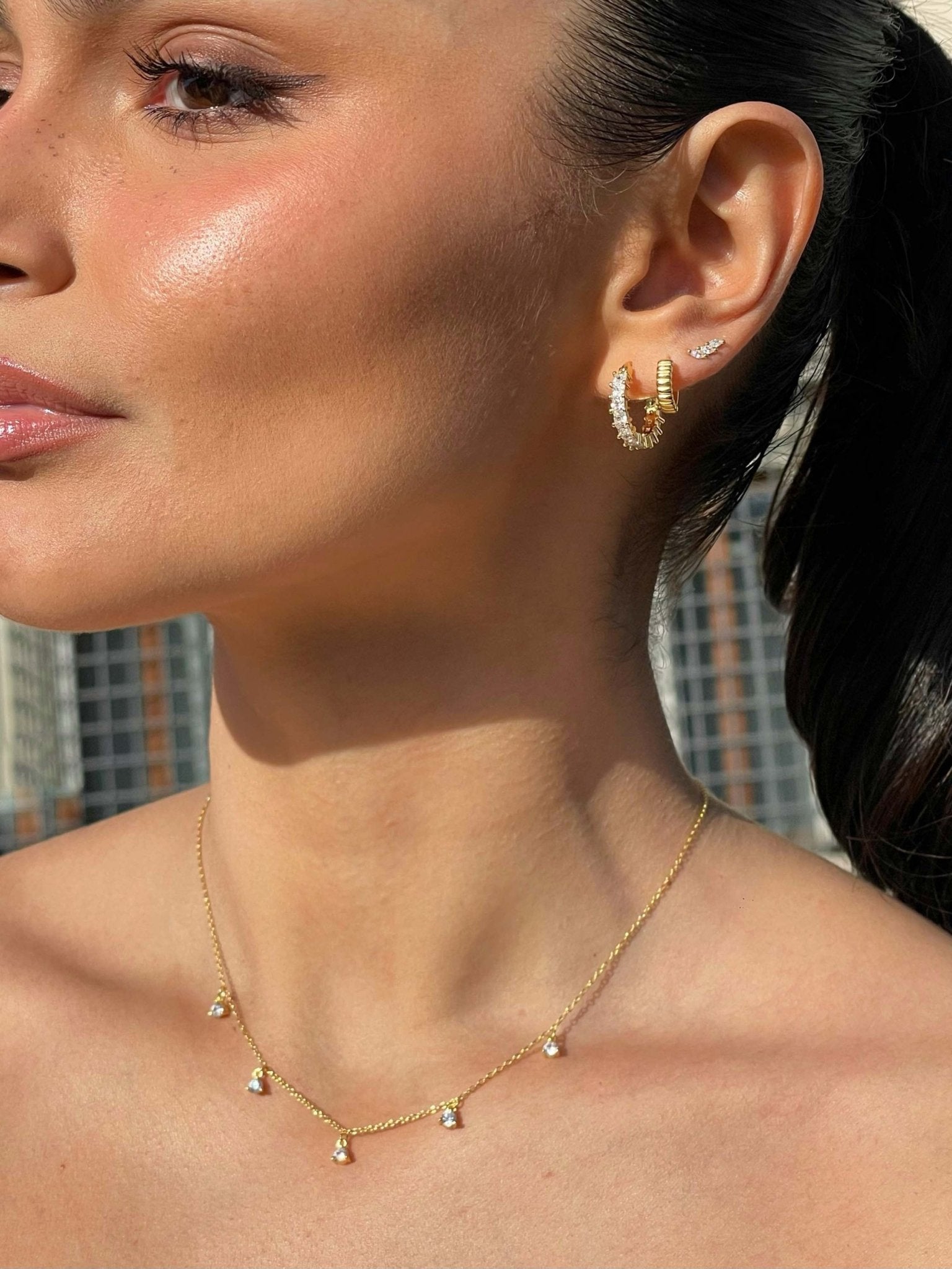 Gold Hoop Earrings with Sparkling Crystal Accents