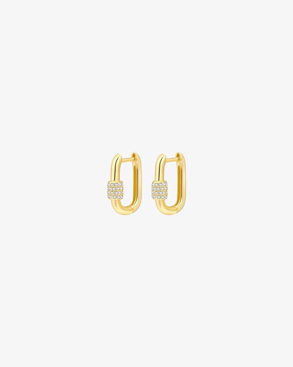Gold Huggie Earrings with Sparkling Detail Rectangular Hoop