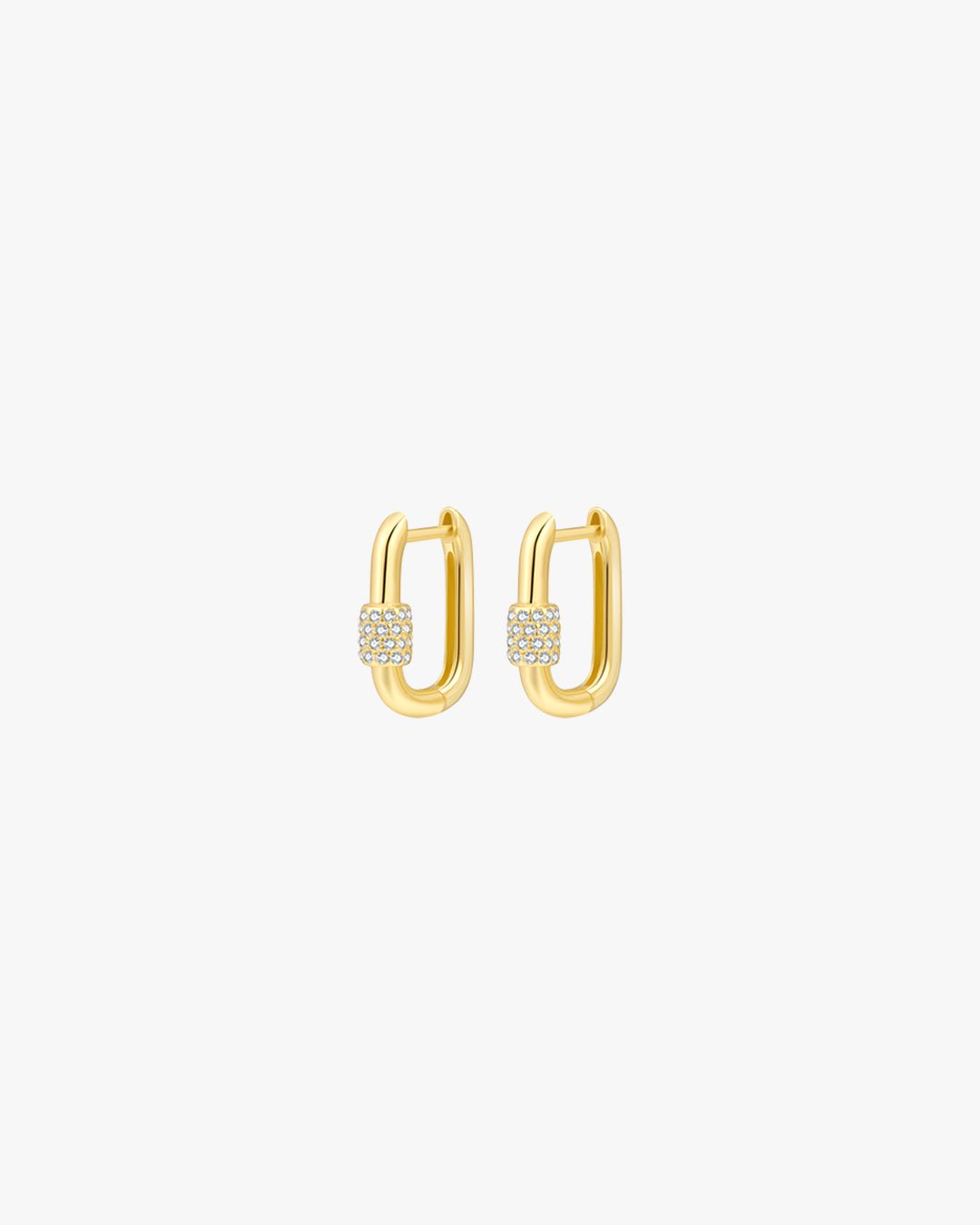 Gold Huggie Earrings with Sparkling Detail Rectangular Hoop