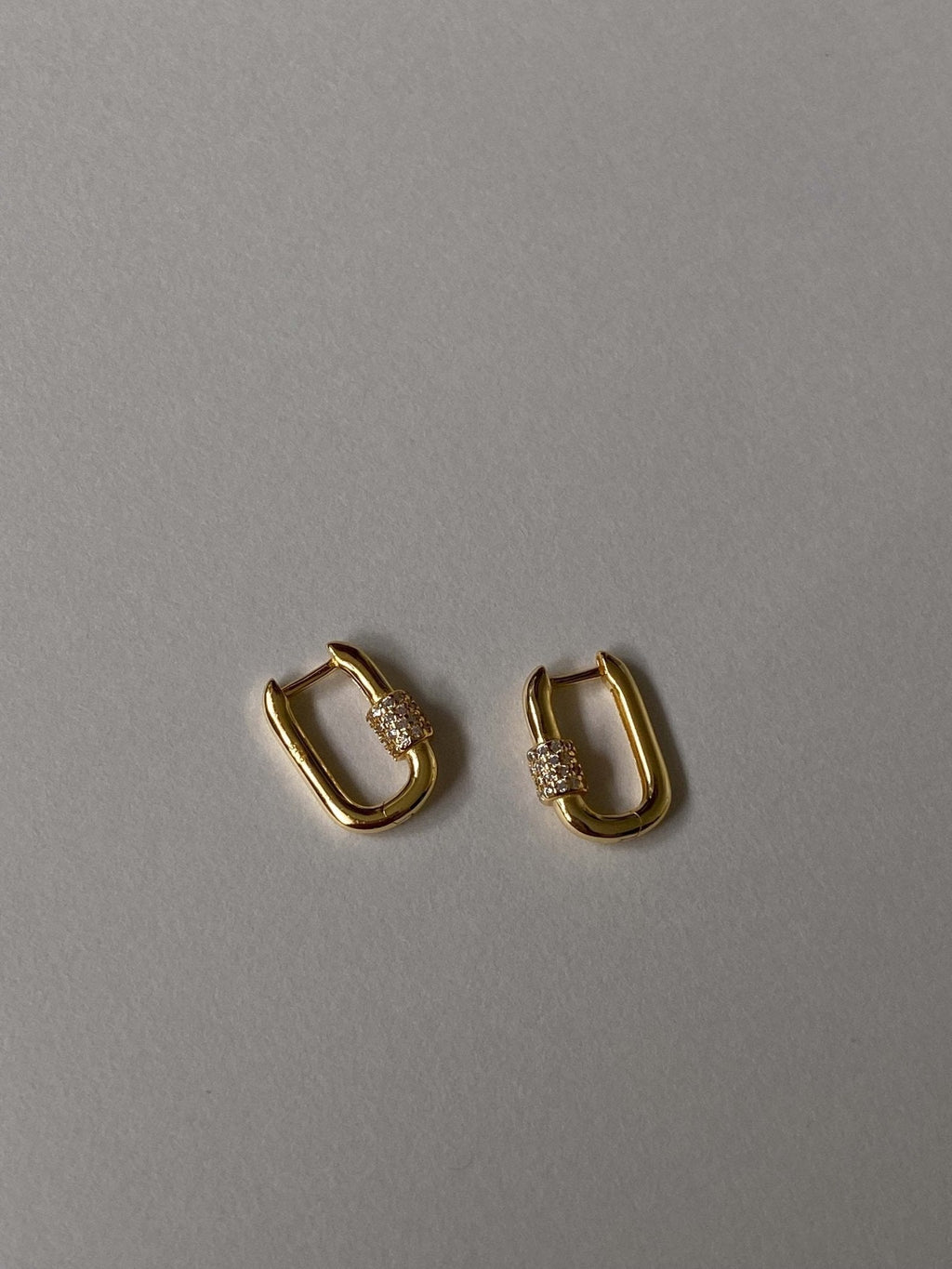 Gold Huggie Earrings with Sparkling Detail Rectangular Hoop