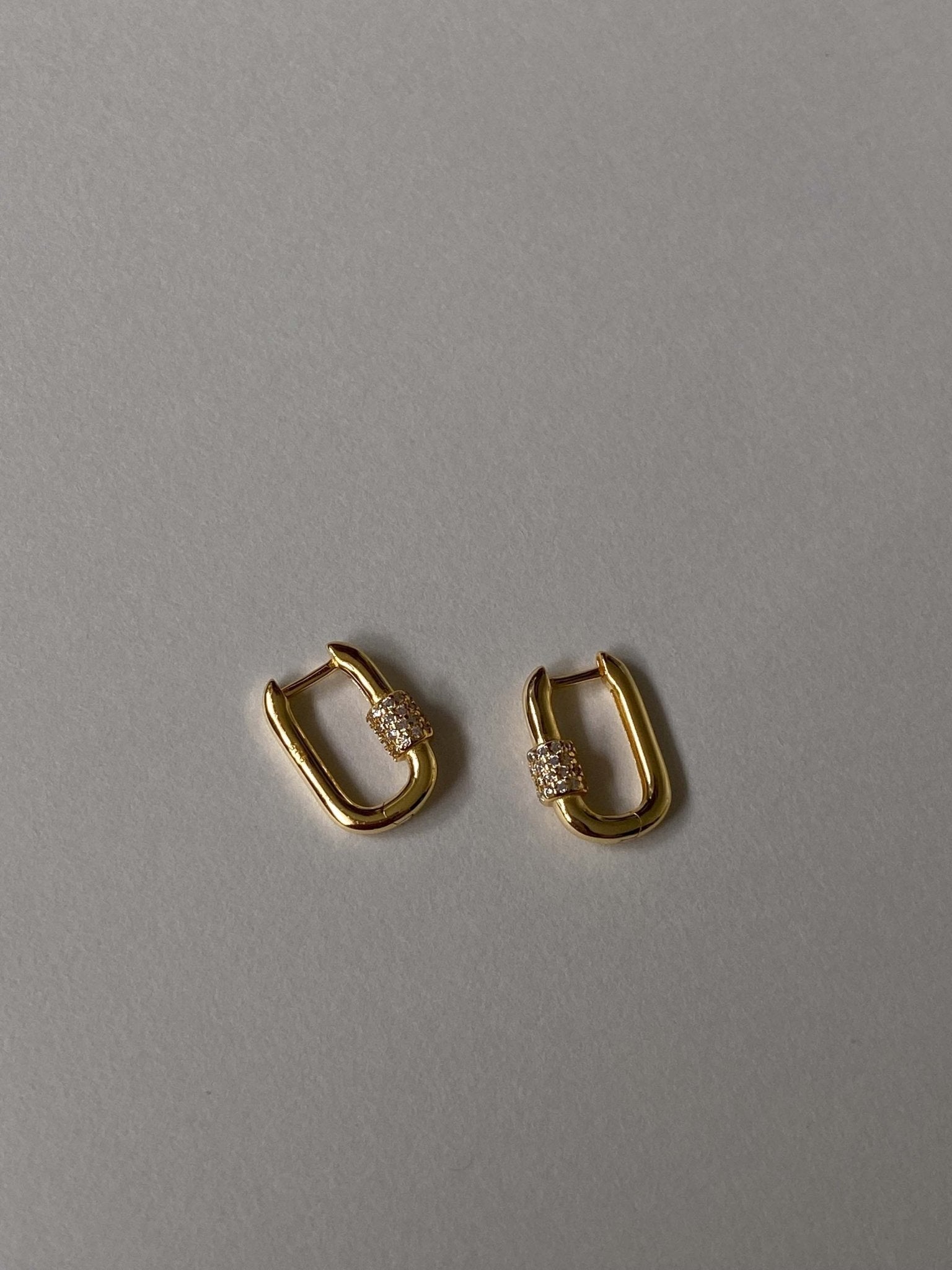 Gold Huggie Earrings with Sparkling Detail Rectangular Hoop