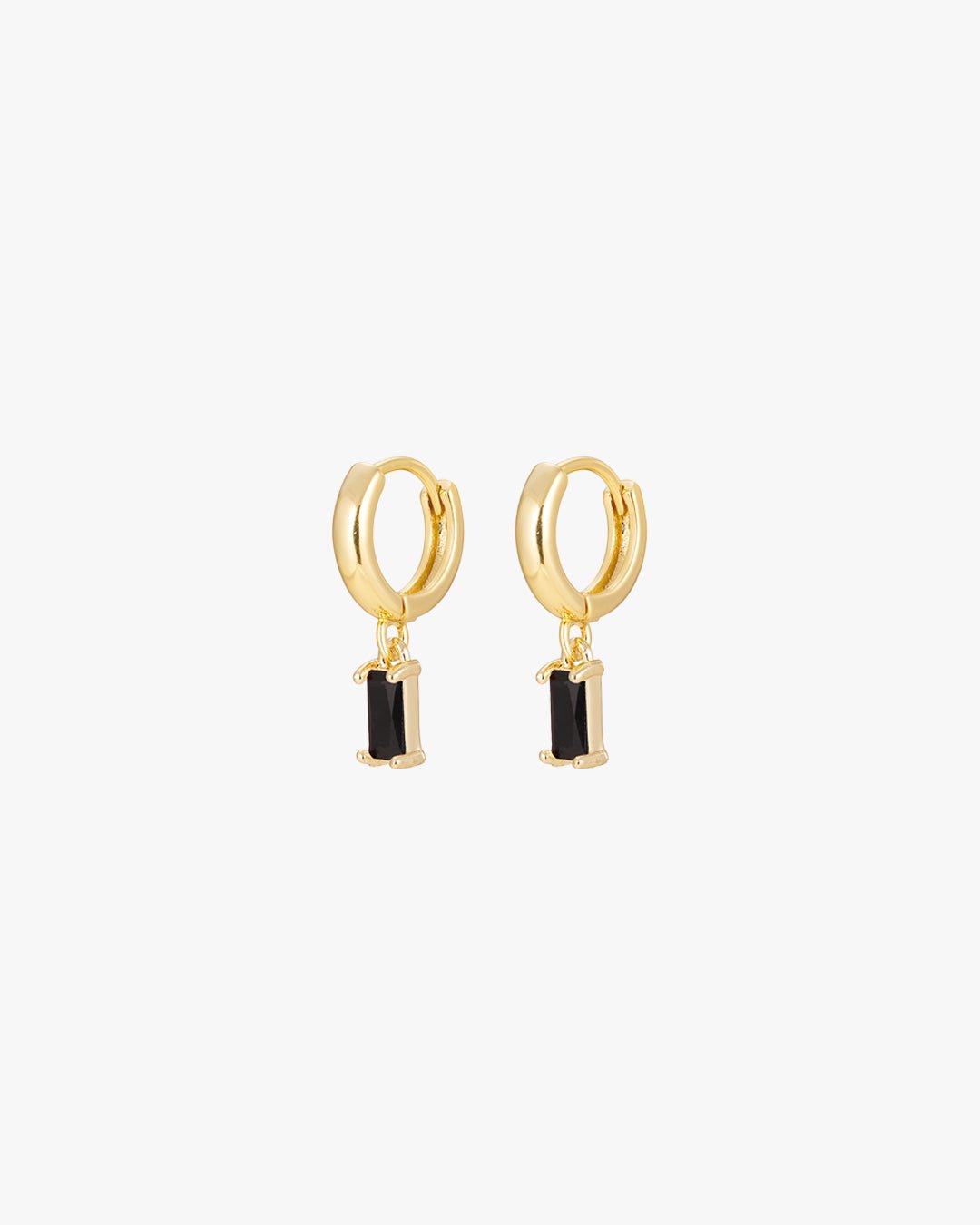 Gold Huggie Hoop Earrings with Black Rectangle Drop