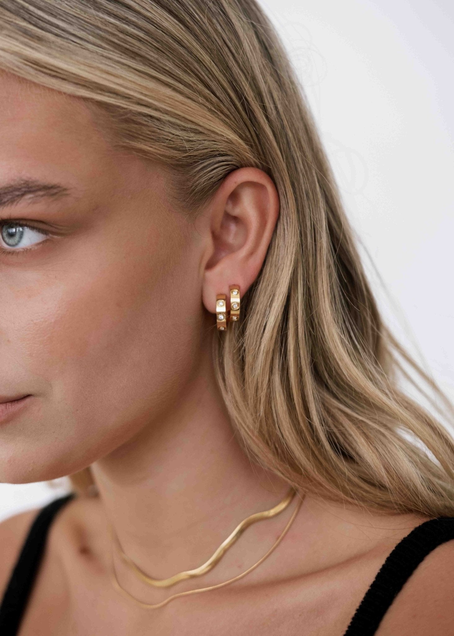 Gold Mini Hoop Earrings with Crystal Accents