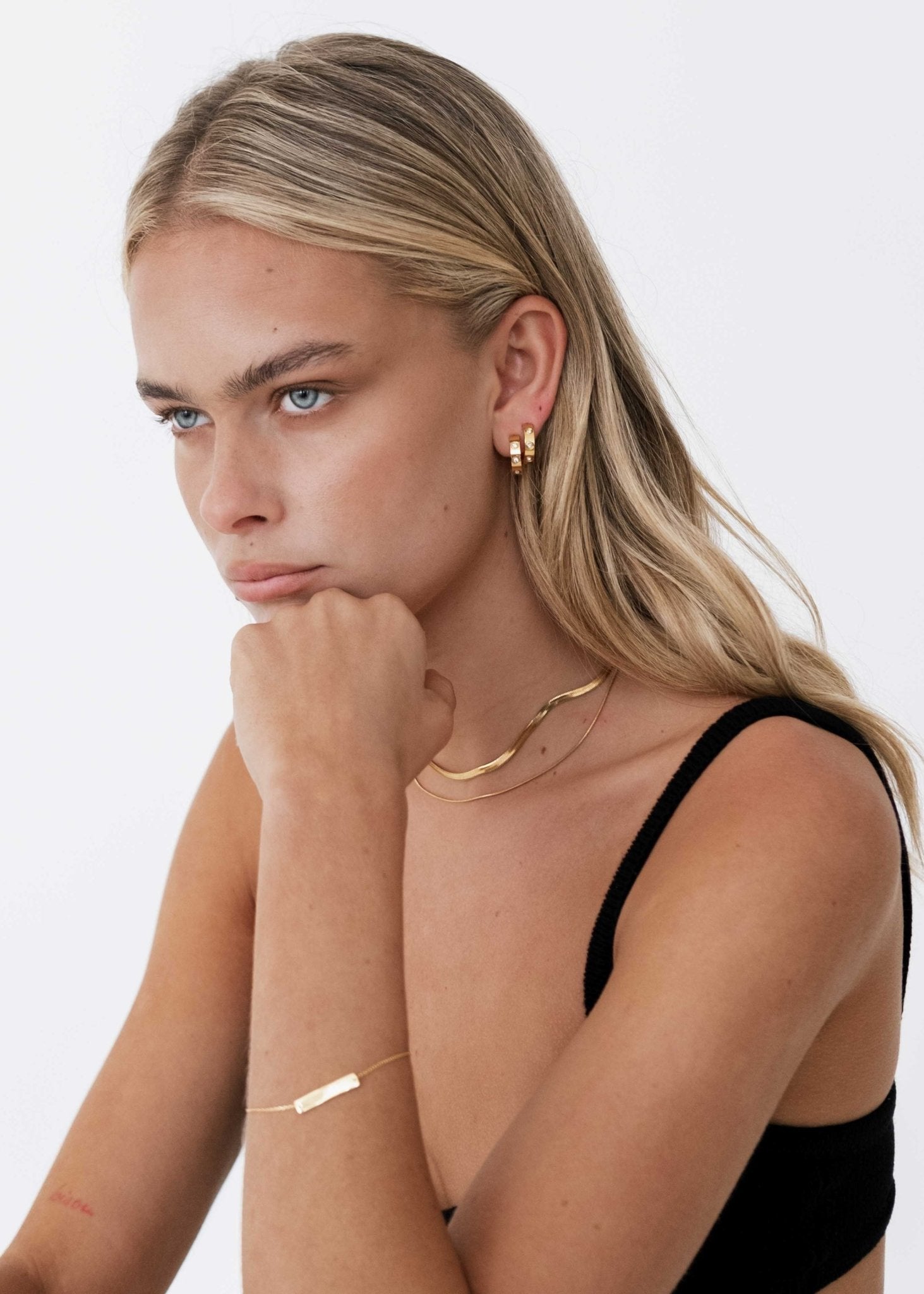 Gold Mini Hoop Earrings with Crystal Accents