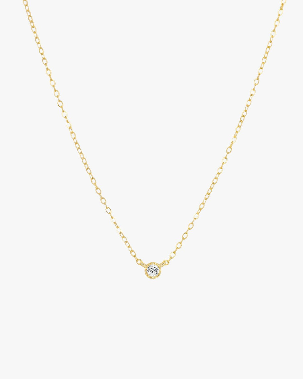 Gold Necklace with Small Round Clear Stone