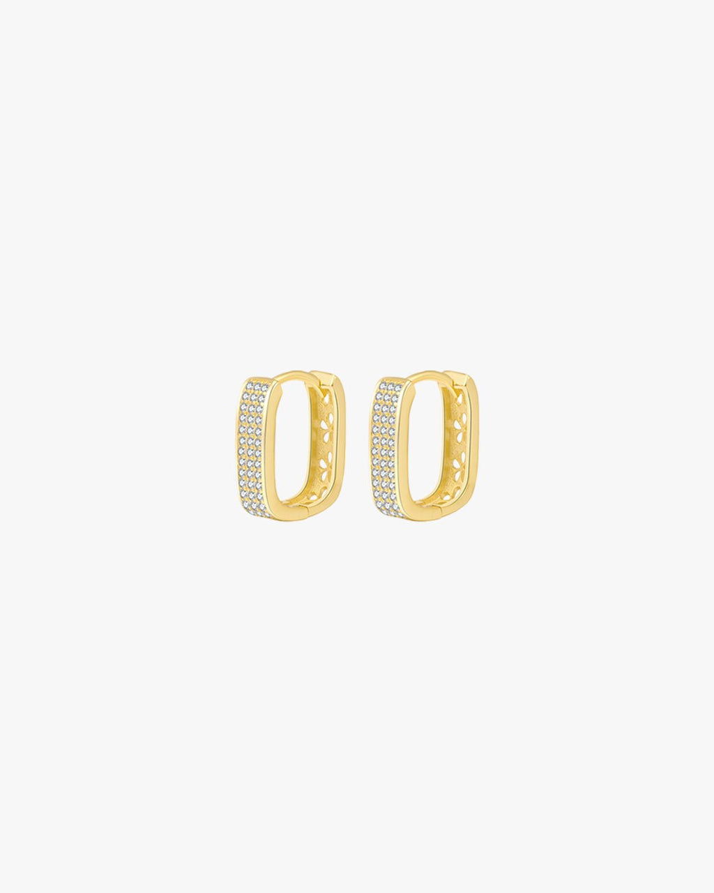 Gold Rectangular Huggie Earrings with Pave Crystals