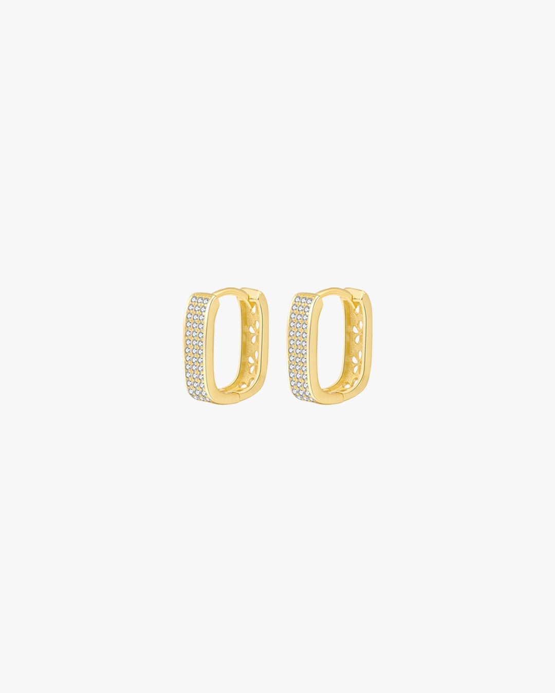 Gold Rectangular Huggie Earrings with Pave Crystals