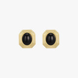 Gold Stud Earrings with Black Oval Center and Geometric Frame
