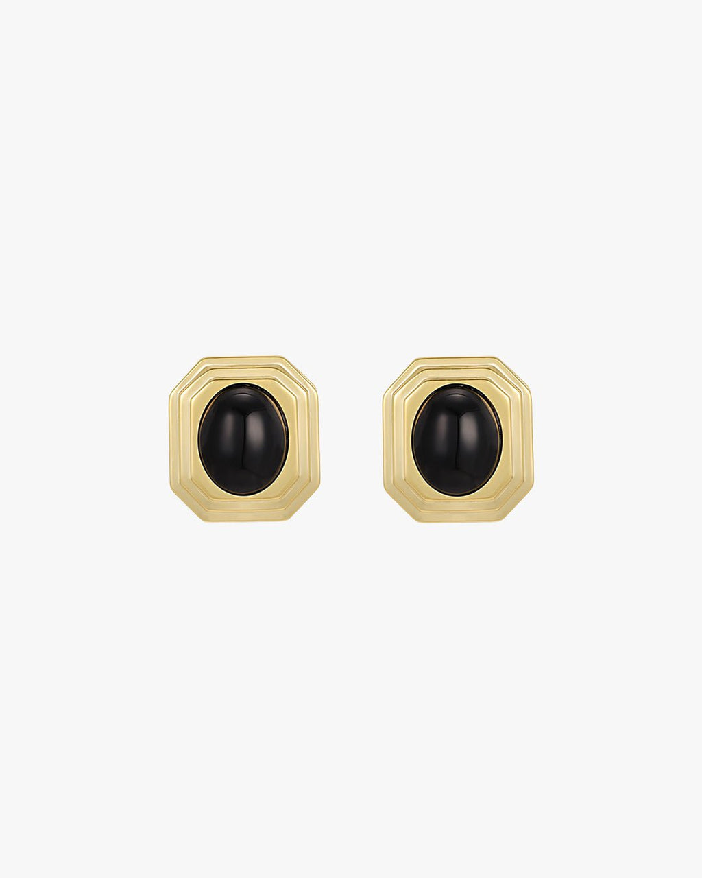 Gold Stud Earrings with Black Oval Center – Geometric Frame