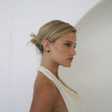 Gold Stud Earrings with Black Oval Center and Geometric Frame