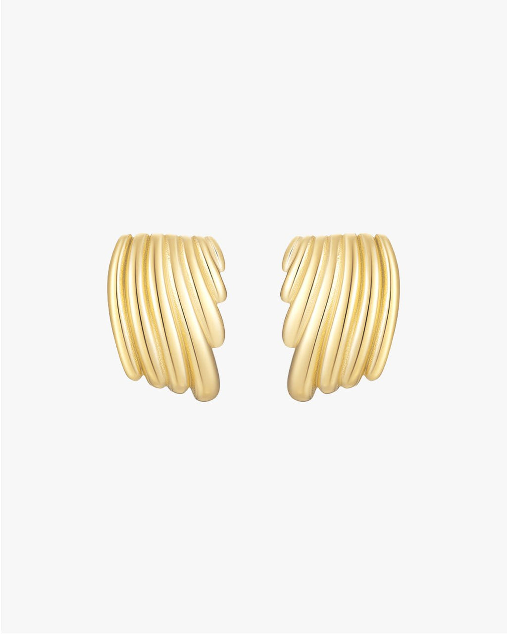 Gold Textured Hoop Earrings Ribbed Swirl Design