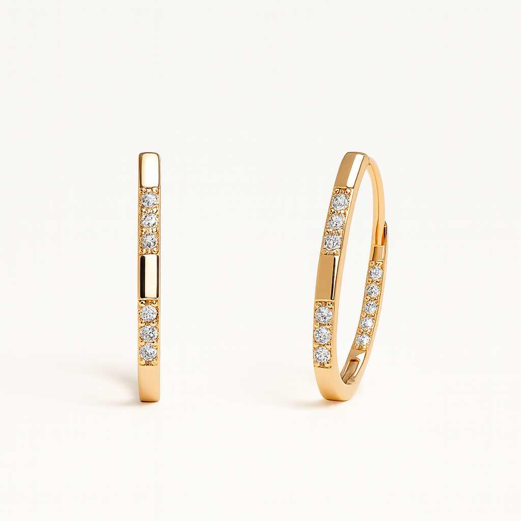 Gold or Silver Tone Hoop Earrings with Crystals