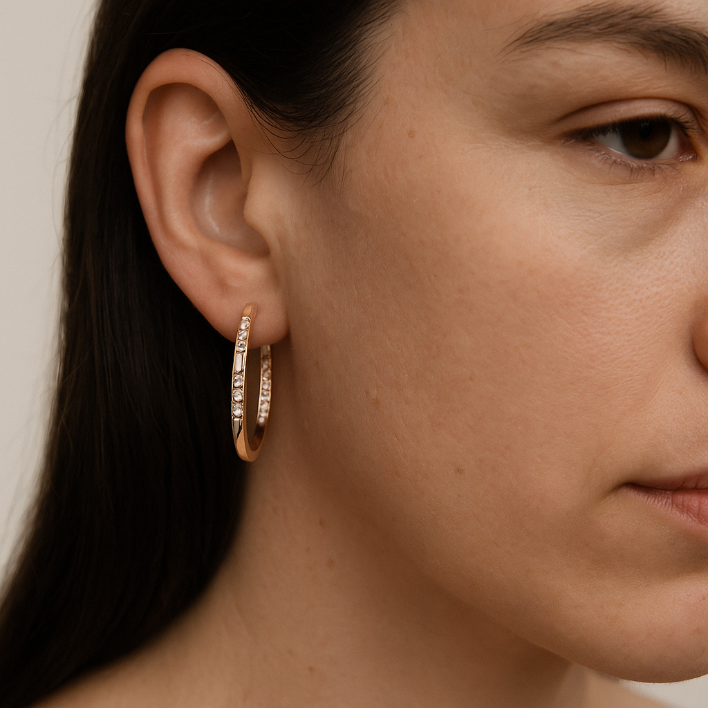 Gold or Silver Tone Hoop Earrings with Crystals