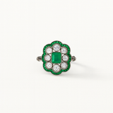 Green Floral Inspired Ring with Clear Simulated Stone Accents