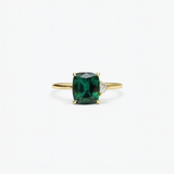 Gold Statement Ring - Green Rectangle Zirconia - 18K Gold Tone - Stainless Steel
