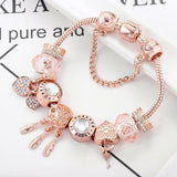 Rose Gold Bracelet - Beaded Charm Design - Rose Gold Tone - Adjustable