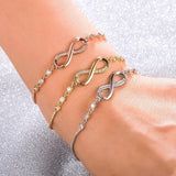 Adjustable Gold Infinity Bracelet with Crystal Highlights