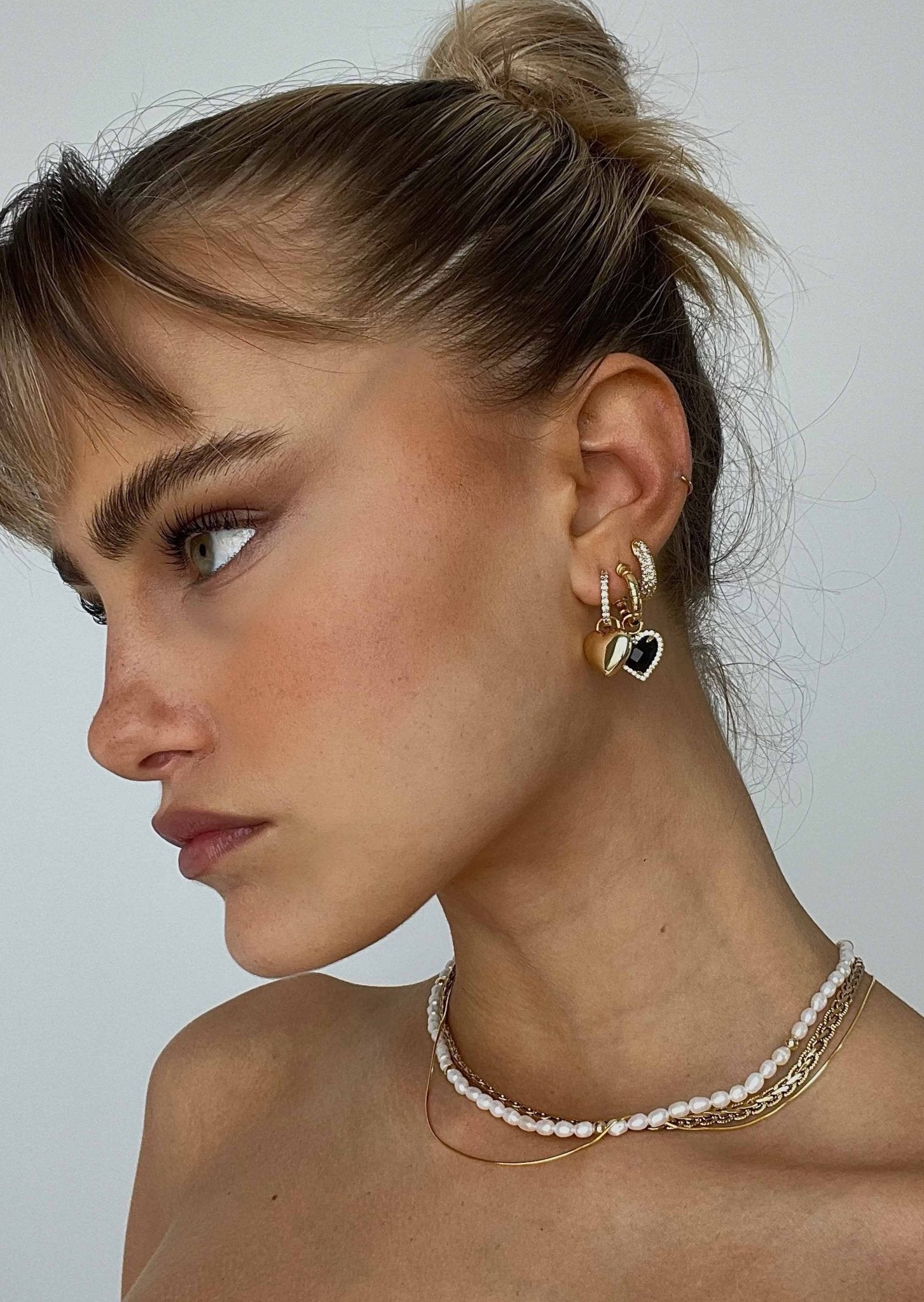 Heart-Shaped Earrings with Stone Accents in Gold or Silver