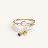 Layered Charm Bracelet Set with Marble Bead Accents