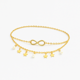 Layered Gold Infinity Anklet with Pearl and Star Charms