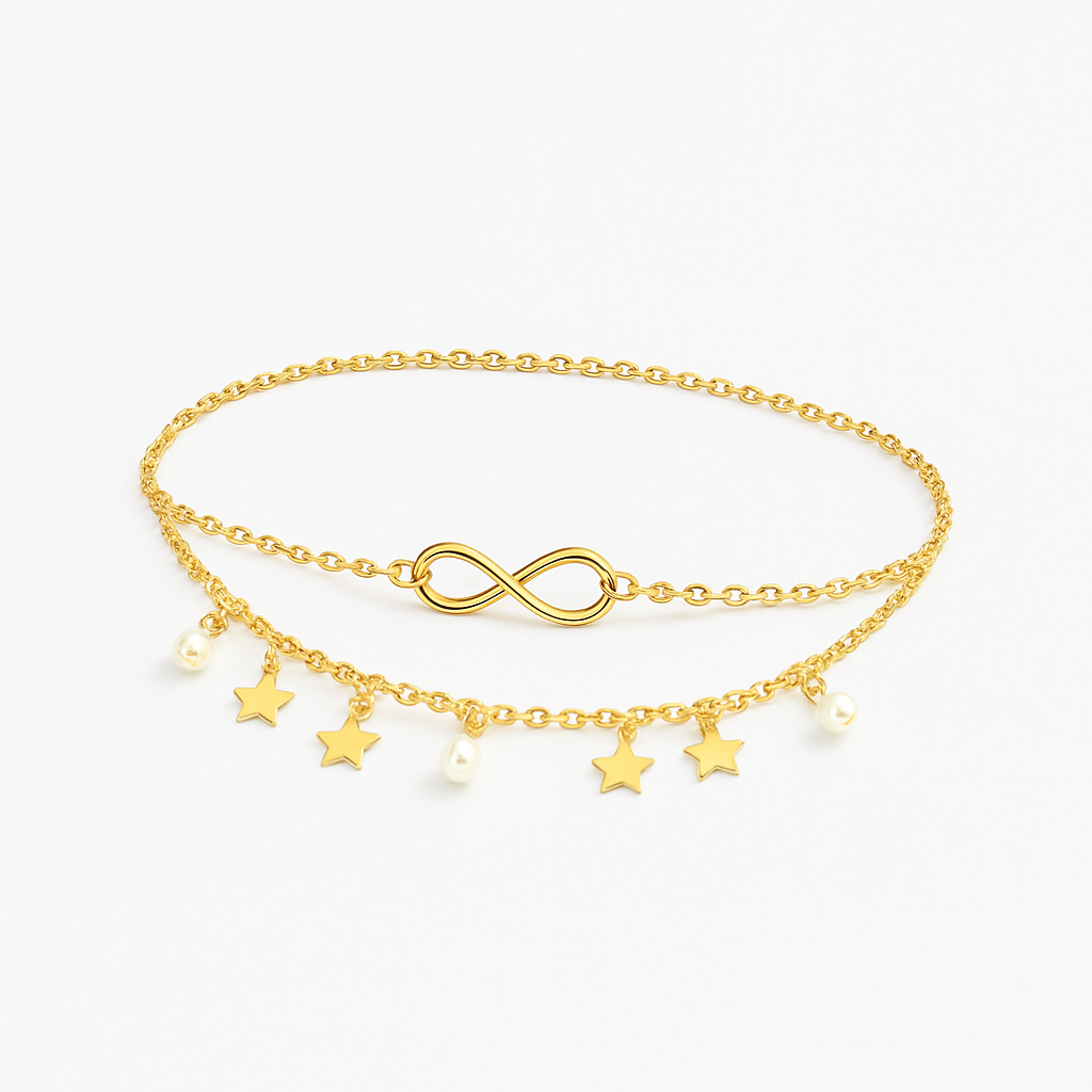 Layered Infinity Anklet with Pearl and Star Charm Details