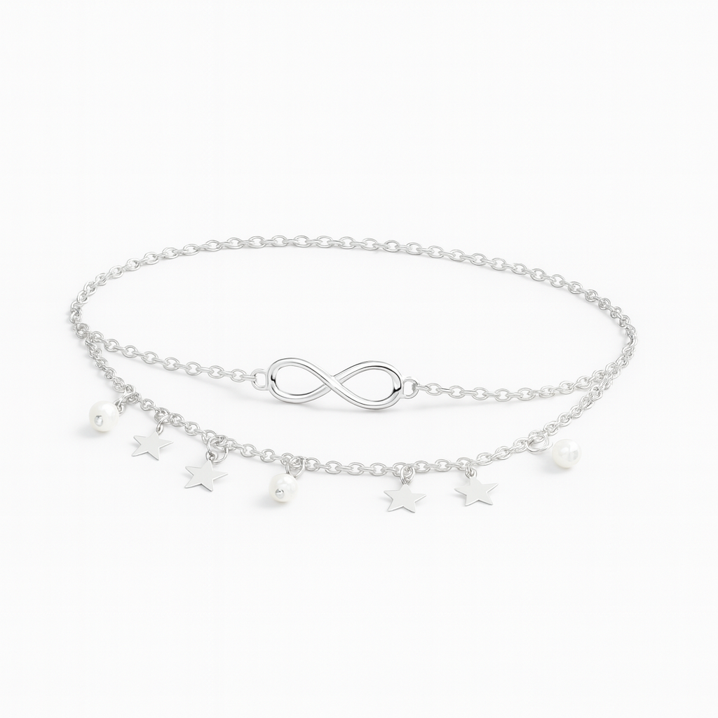 Layered Gold Infinity Anklet with Pearl and Star Charms