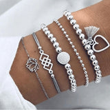 Layered Charm Bracelet Set with Marble Bead Accents