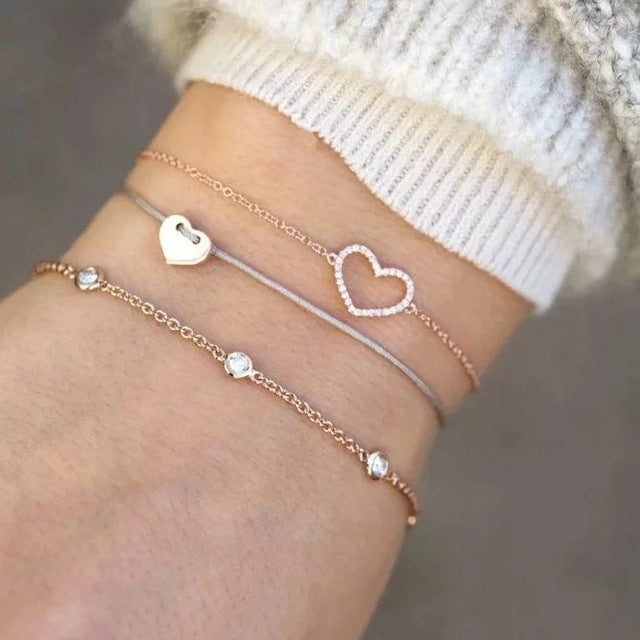 Layered Charm Bracelet Set with Marble Bead Accents