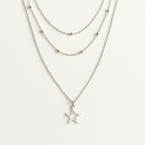 Layered Silver Tone Necklace with Star Pendant Detail