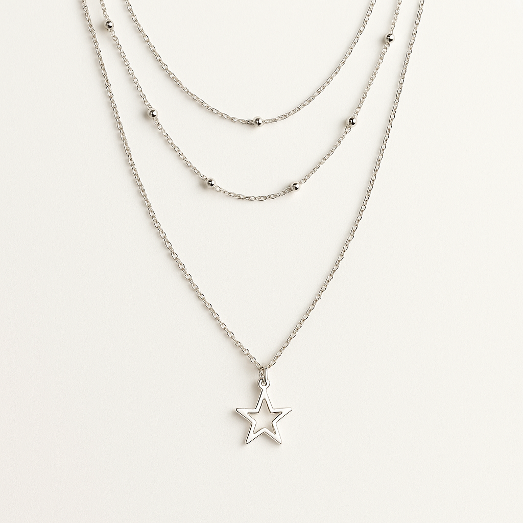 Layered Silver Necklace with Star Charm Pendant