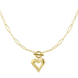 Gold Thick Link Chain Heart Necklace - Statement Pendant Chain