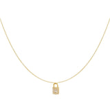 Gold Lock Stones Necklace - Dainty Padlock Pendant - 18K Gold Tone