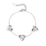Silver Lovers Bracelet - Romantic Heart Pendant - Silver Tone