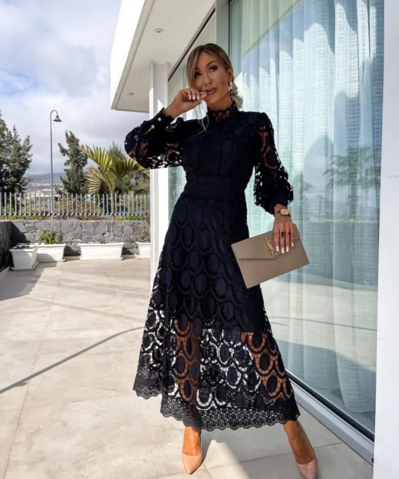 Women's Long Sleeved Turtle Neck Summer Dress | Midi