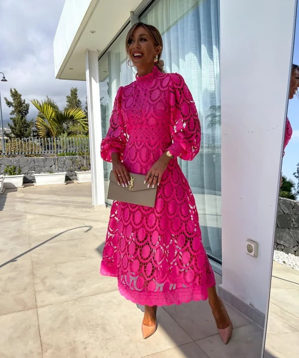 Women's Long Sleeved Turtle Neck Summer Dress | Midi